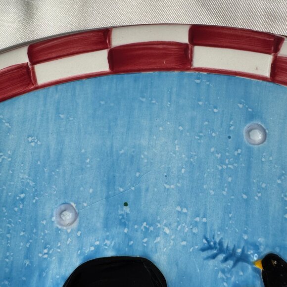 GUC Sakura Debbie Mumm Snowman Ceramic Trivet, 9.5 in., Pre-owned, Blue & White - Picture 6 of 16